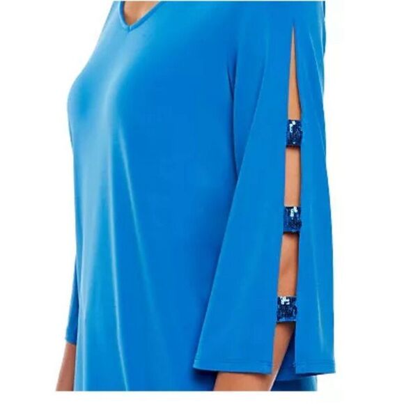 Susan Graver Women 3X Liquid Knit V-neck Top Black Banded Split 3/4 Sleeves NWT - Picture 3 of 5